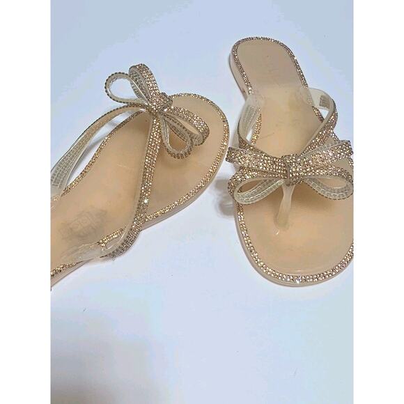 NICOLE MILLER Rose Gold Pink Color Jelly Sandals Rhinestone Bow Accent Size 8 - Picture 4 of 7
